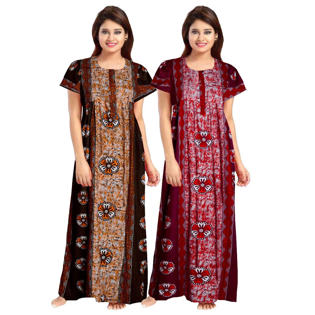 Trendy FabWomen's Cotton Printed Maxi Nighty (Pack of 2) (ComboNT6302 XL_Multicolor_XL)