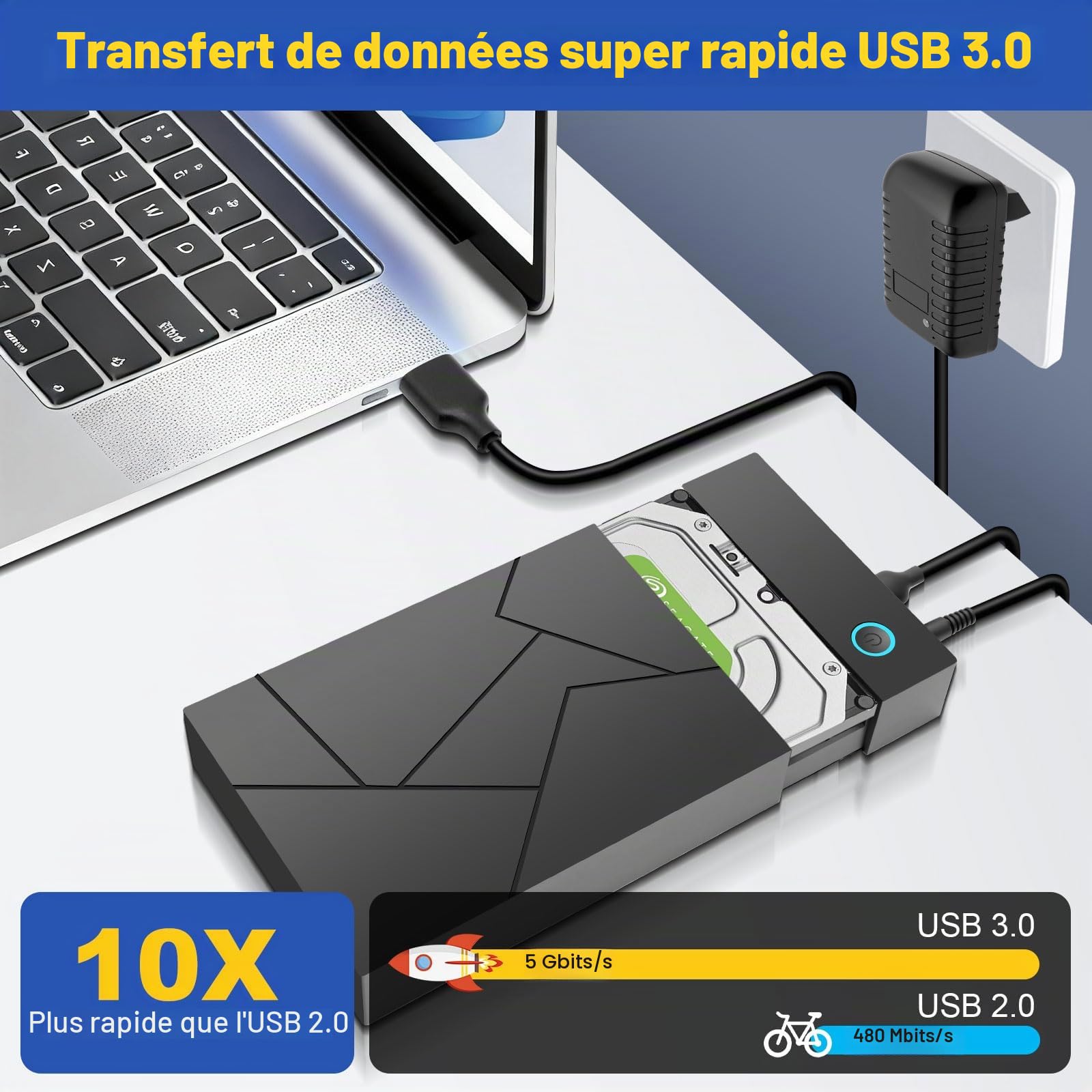 Disques Dur Dock USB 3.0 pour 2.5"/3.5" SATA HDD/SSD - UASP Support, Plug & Play, Compatible avec Windows, Mac & Linux
