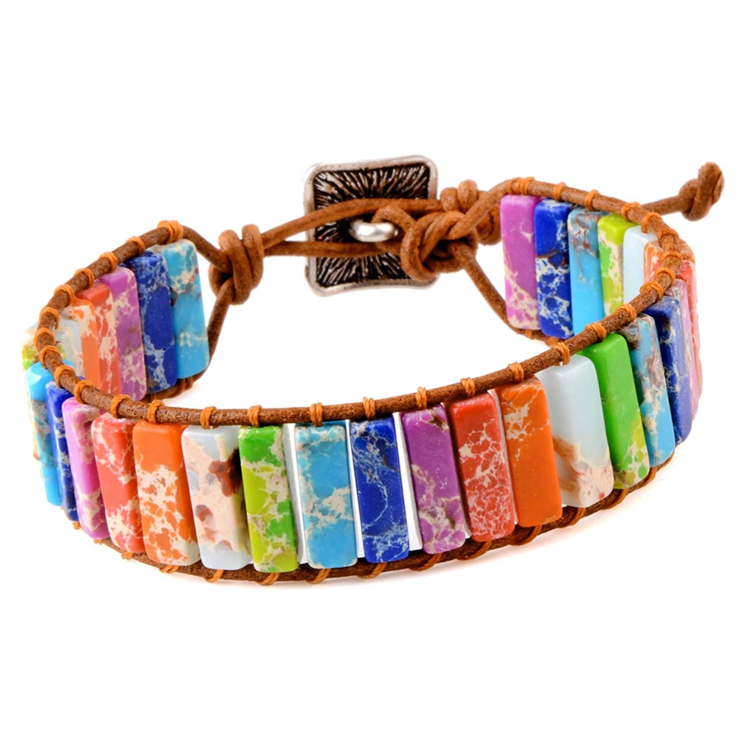Young & Forever Gift Dvine Silver Plated Charm Multicolour Emperor Stone Healing Beads Natural Spiritual Energy Brown Leather Wrap Bracelet for Men and Women (B0834VJXRL) Amazon Price History, Amazon Price Tracker