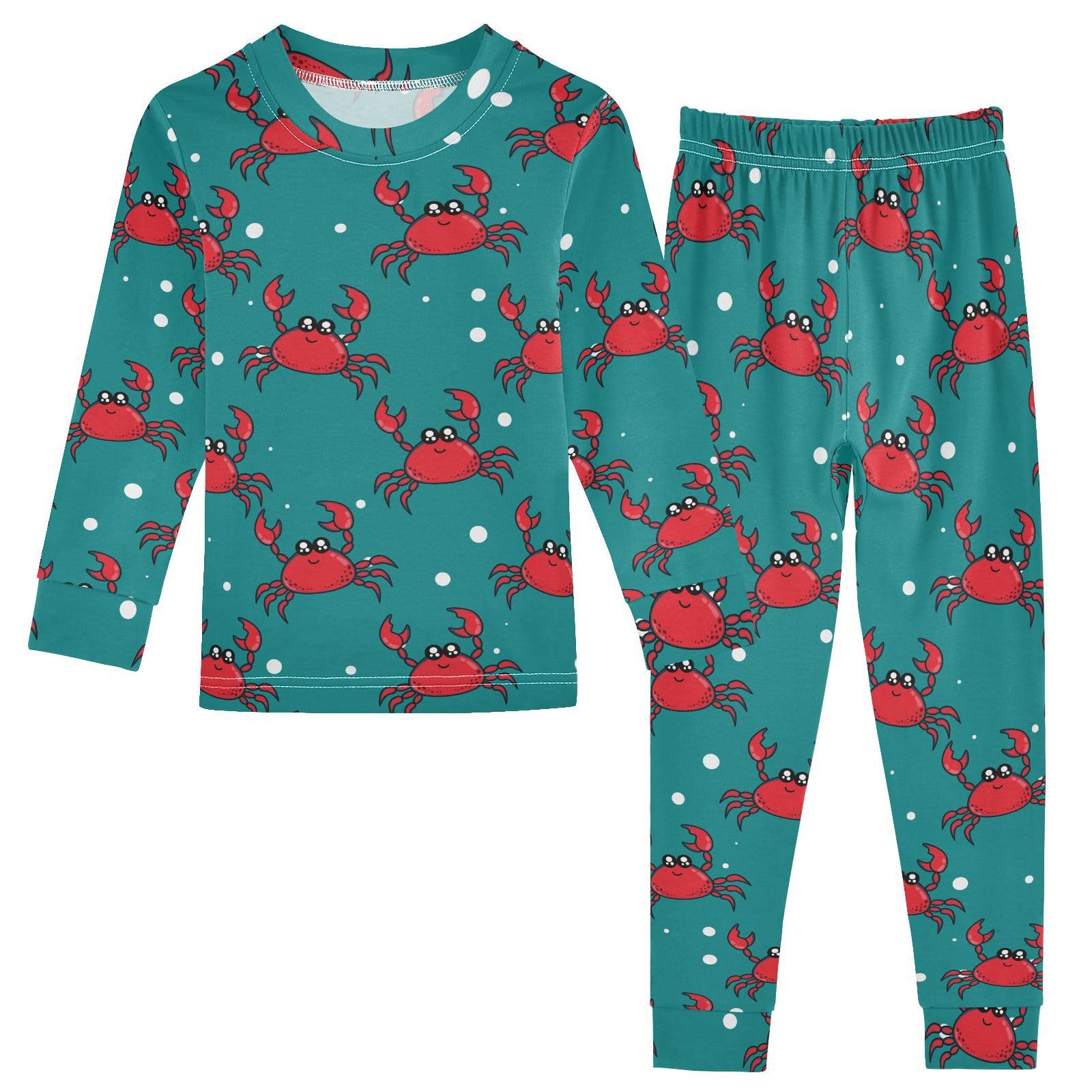 JHKKU Cute Cartoon Crab Pajamas Set Cotton 2 Piece Soft Comfy Pjs Long Sleeve Lounge Sleepwear 18M
