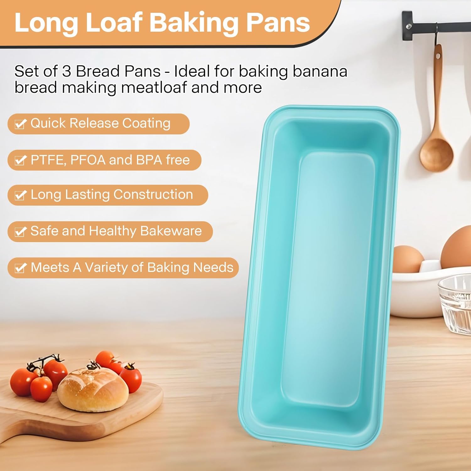 3-Pack 13x5 Nonstick Loaf Pan, 450°F Oven Safe Carbon Steel Bread Pans for Easy Release & Quick Clean, Ideal for Home Bakers Baking Banana Bread, Meatloaf, Cake & Sourdough - Image 9