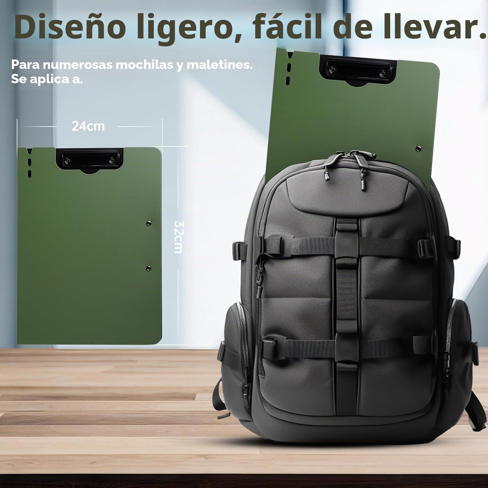 FRETONBA Portapapeles A4, portapapeles con tapa, carpeta con 2 pinzas, para oficina, construcción, escuela, color verde