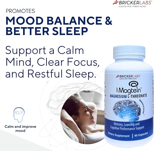 Miniatura 5 de Bricker Labs Magtein® Suplemento de L-treonato de magnesio – Salud cerebral, memoria, enfoque, aprendizaje y apoyo de la función cognitiva – 90