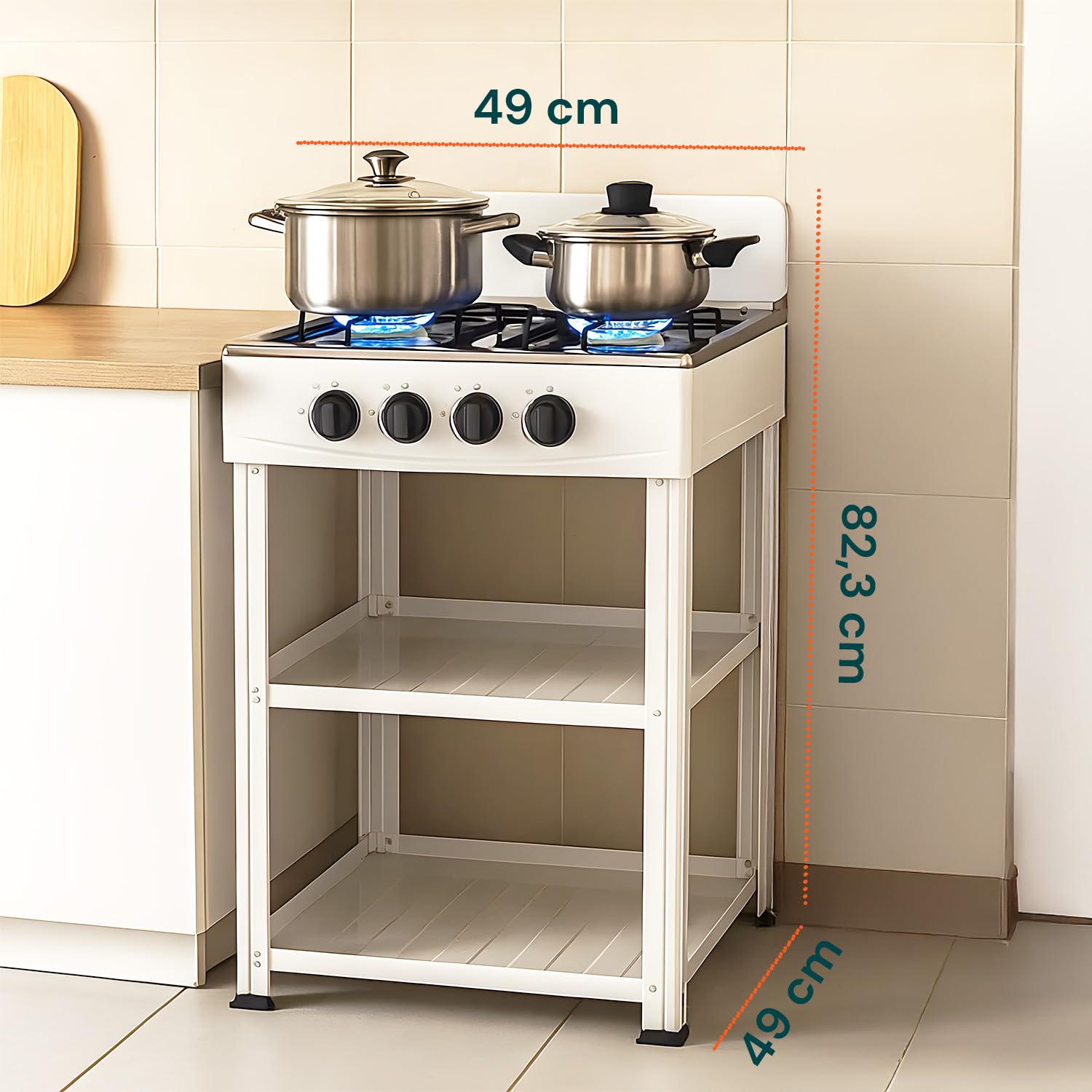 Avilia - Piano Cottura 4 Fuochi Gas per Esterno con Struttura Resistente in Metallo, Ripiani Laterali in Acciaio, Collegamento Bombola GPL, Ideale per Campeggio e Grigliate (Bianco)