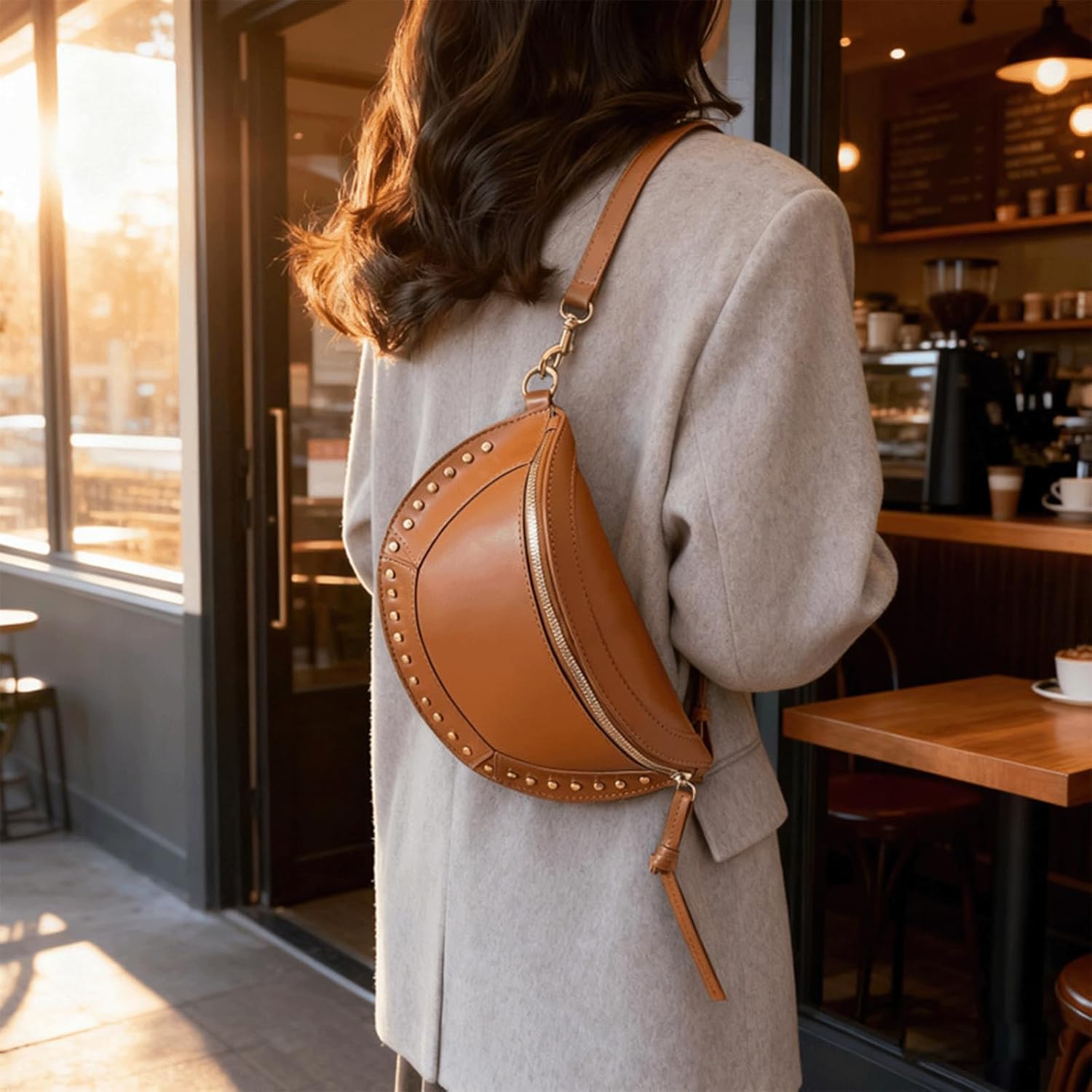 Checkered Crossbody Bag Studded Checkerboard Crossbody Bum Bag Alt Crescent Saddle Purse Studded Half Moon Handbag with Pouch