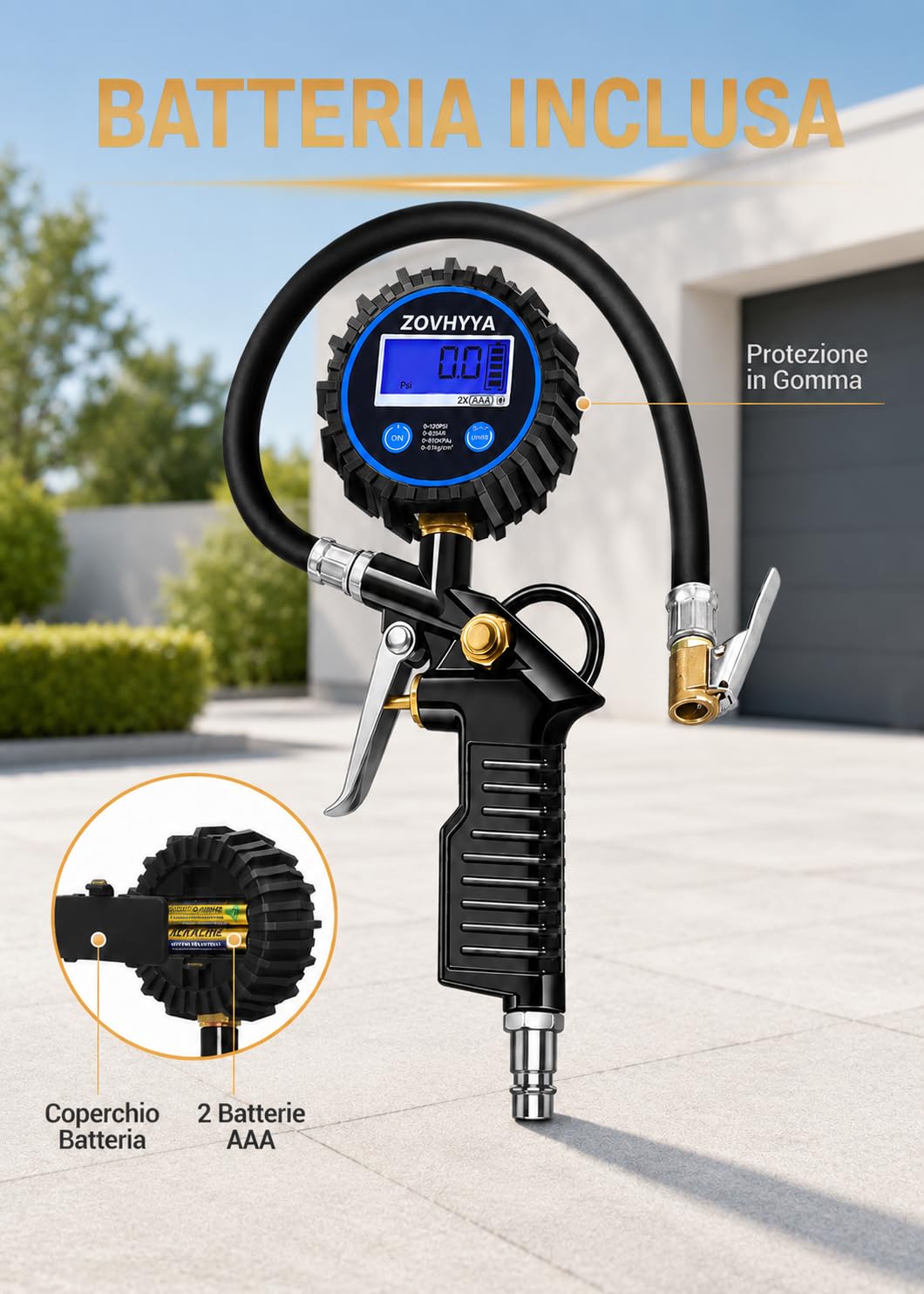 Manometro Pressione Gomme Professionale 220PSI Manometri per Pneumatici Pistola Gonfiaggio Pneumatici con 4 Tappi Valvola 2 Ugelli 1 Valvola Francese 1 Stelo di Prolunga in Metallo 90 Gradi