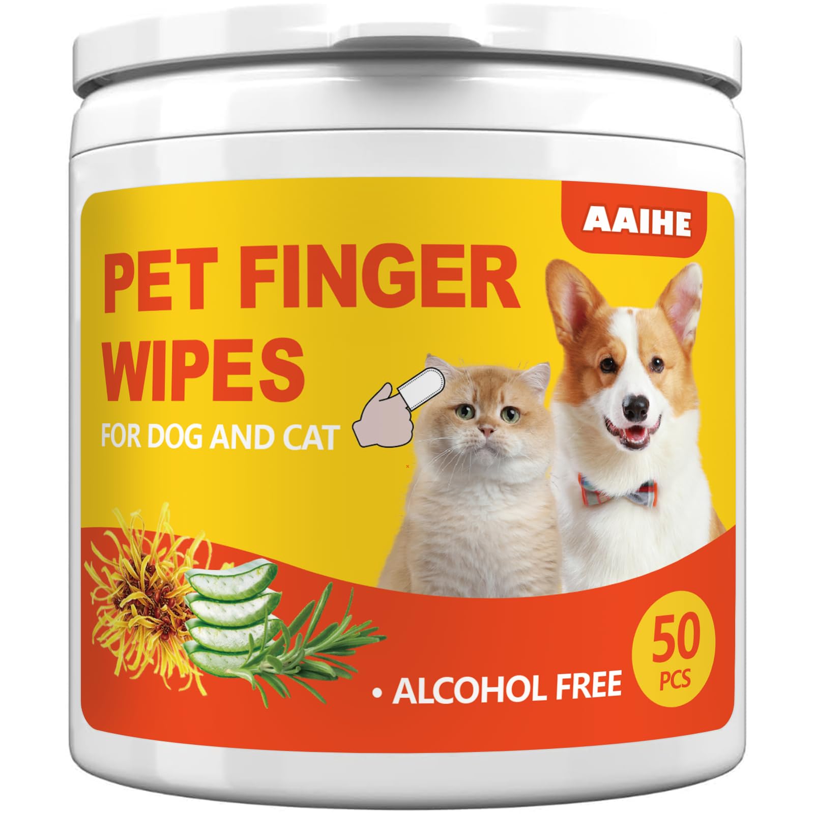 Dog Ear Finger Wipes for Dogs &amp; Cats, Green Tea Scent, 50 Count