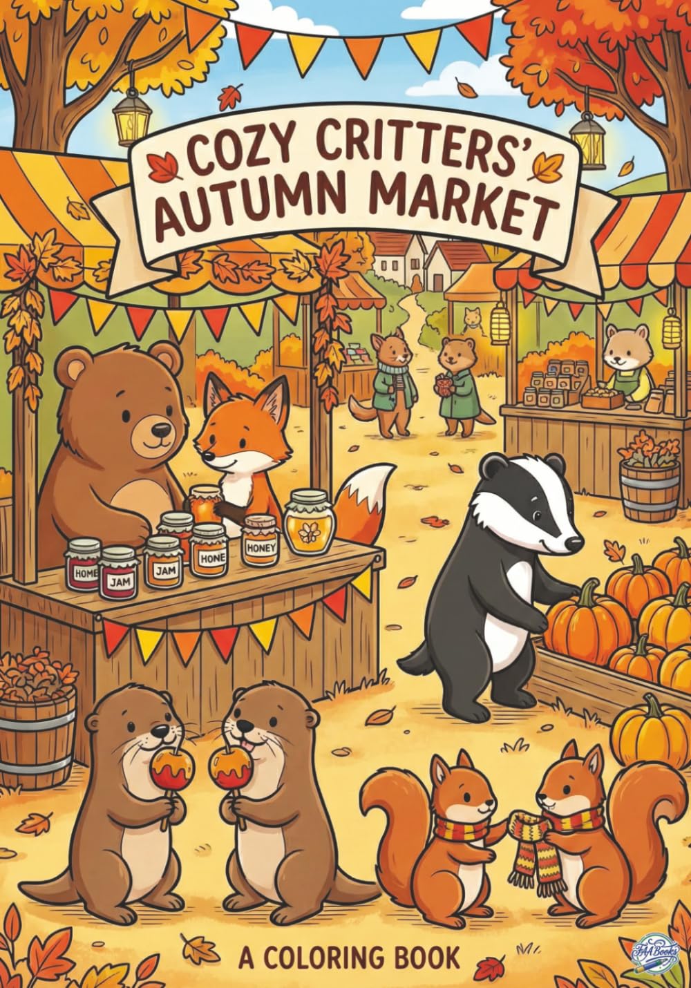 Cozy Critters' Autumn Market a Coloring book: Coloring Book for Adults, Single-Sided Pages, 60 Pages, 7x10 Inches