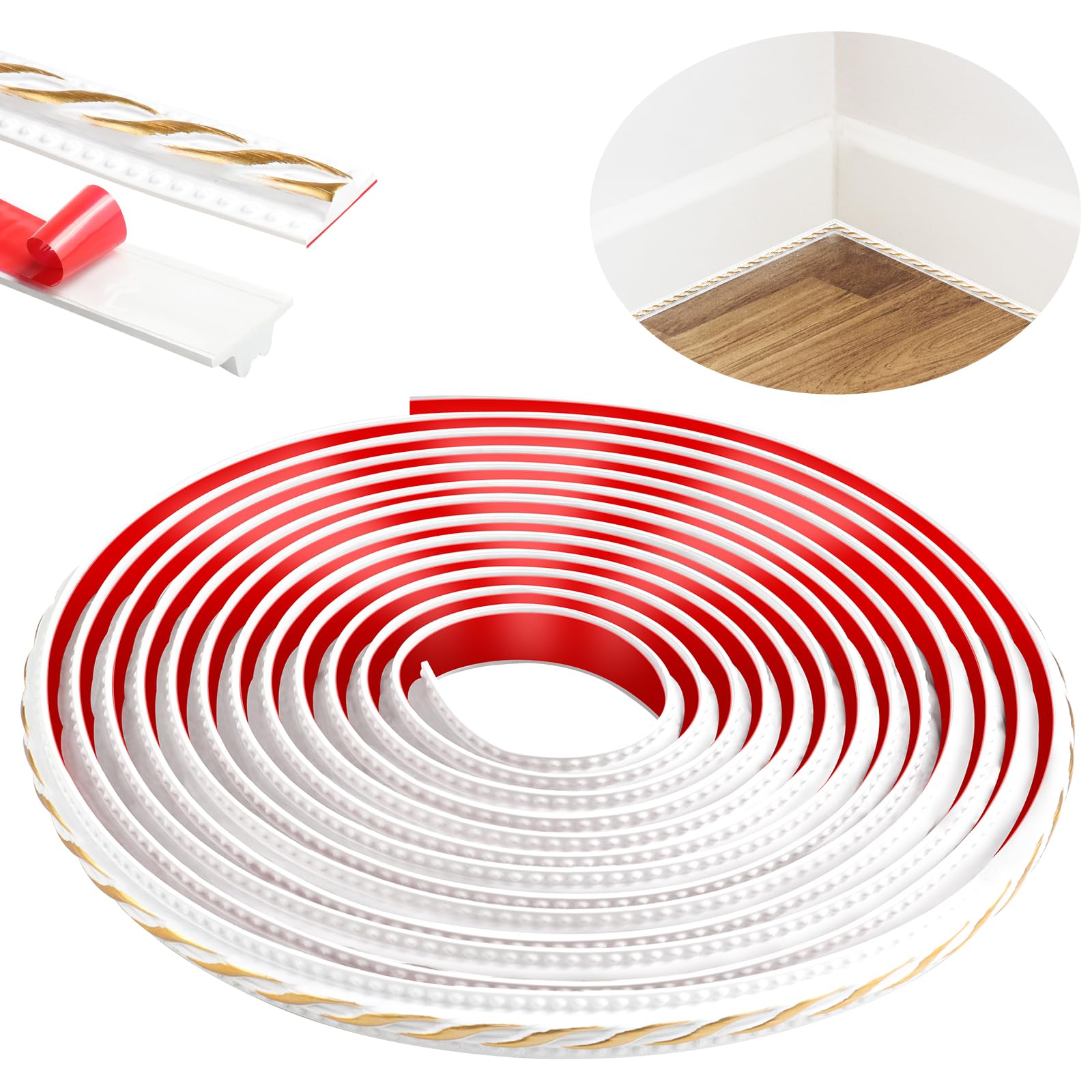 Ztvowto White With Gold 600Cm Self-Adhesive Moulding Trim, Peel And Stick Ceiling Coving,3D Wall Trim For Mirror Frames, Furniture, Door Frames, Ceilings, Home Decoration(White With Gold)