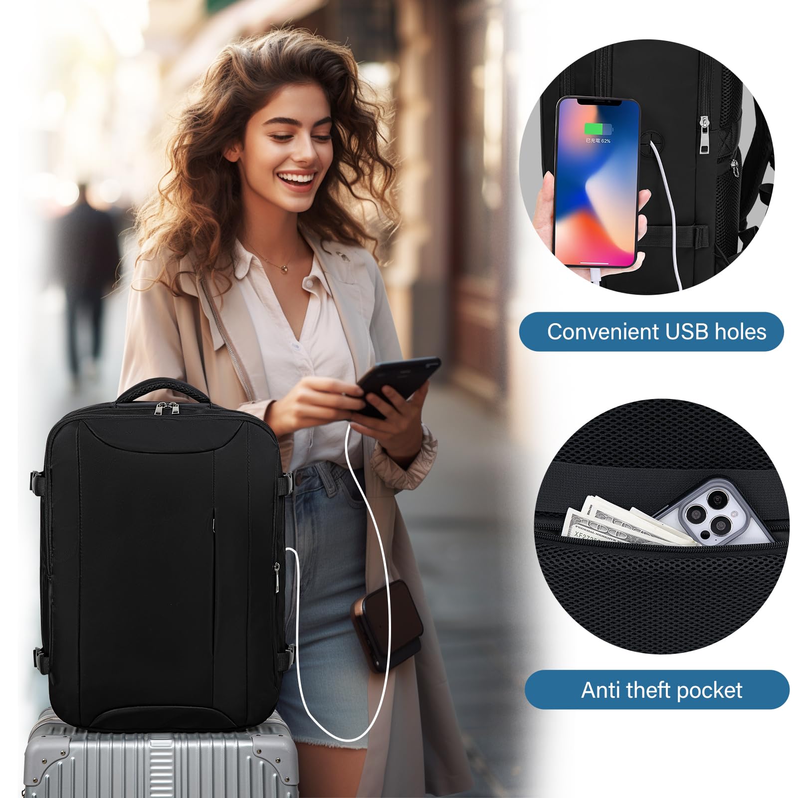 Hayayu Mochila Viaje Cabina Avion 45x36x20 para Easyjet Maletas de Viaje Cabina 45x36x20 Mochila Ordenador 15.6 Pulgadas Equipaje de Mano 30L Mochilas Tipo Casual con Bolsillo Antirrobo