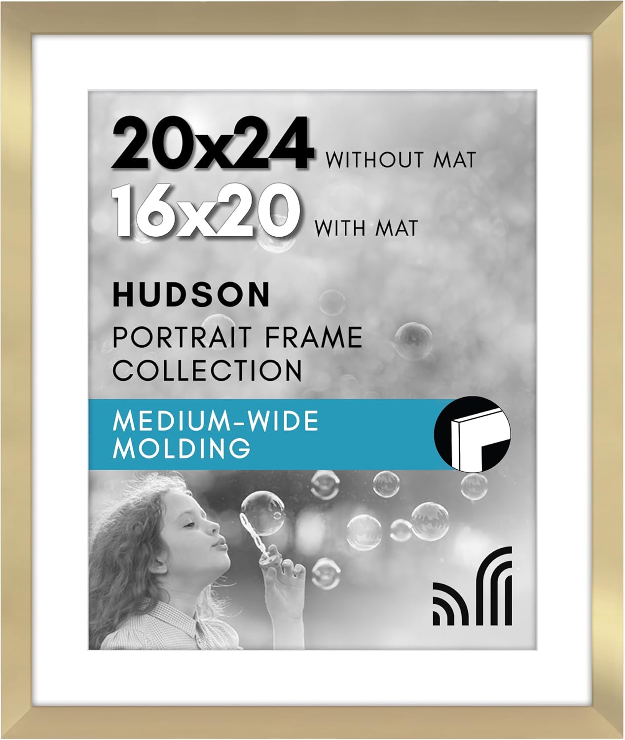 Americanflat 20x24 Picture Frame with Polished Plexiglass - Use as 16x20 Frame with Mat or 20x24 Frame Without Mat - Hudson Collection - Wide Photo Frame for Wall Display - Gold Gold 20x24