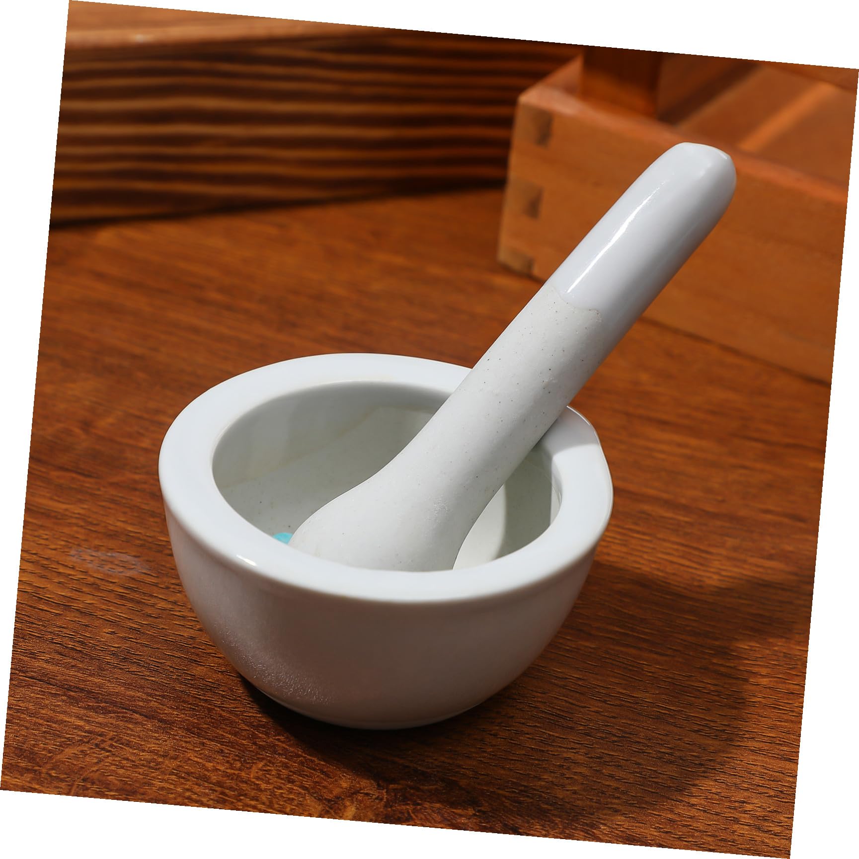 Set Mortaio e Pestello in Porcellana Bianca 60mm, Ciotola per Macinazione Spezie e Pillole Bordi Arrotondati, Utensili da Cucina per Preparazione Integratori e Condimenti