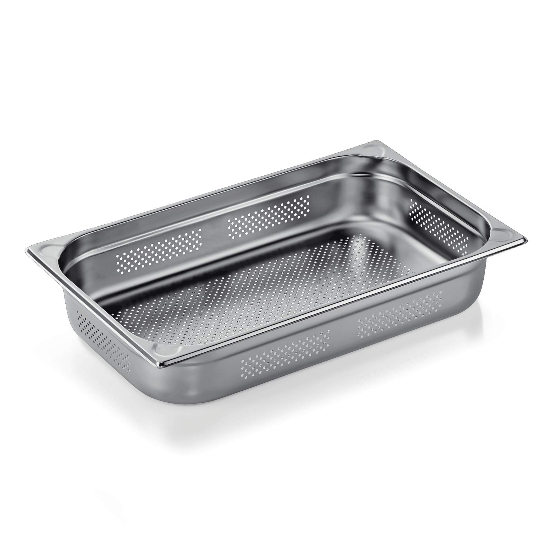 GN Behälter -GELOCHT- mit Randverstärkung durch U-Ecken -GN 1/1- Container Gastronorm Pans aus Edelstahl, ideal als Sous Vide Behälter, Kombidämpfer