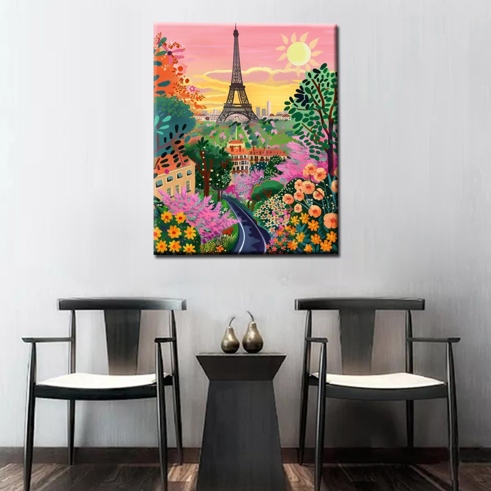 Yeesam Art Paint By Numbers - Parigi Torre Eiffel Con Palloncini - Kit Tela 40x50 Cm Con Cornice E Lente - 2