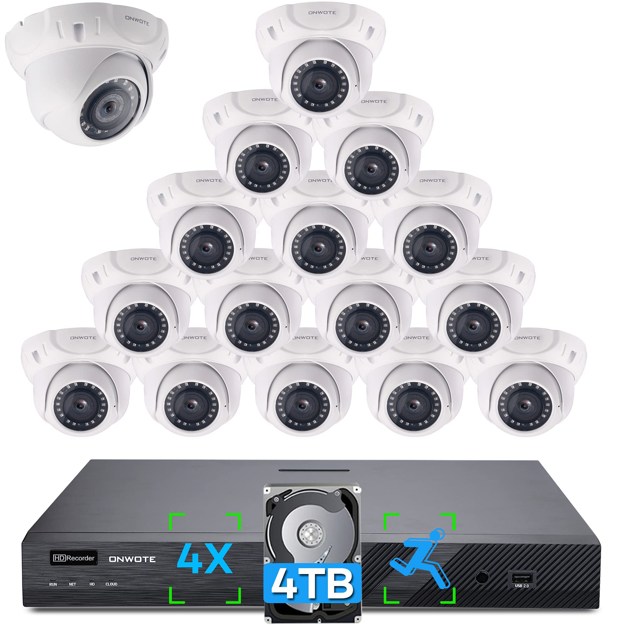 ONWOTE 16 Channel 4K NVR 4X Optical Zoom PoE IP Security Camera System 4TB, Smart Human Detection, 16-CH 8MP NVR, (16) 5MP...