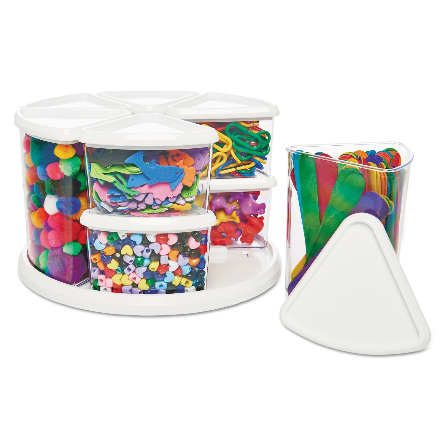 Deflecto Rotating Carousel Craft Organizer, 9-Canister, Includes 3" and 6" Canisters, Removable, Clear, Lids