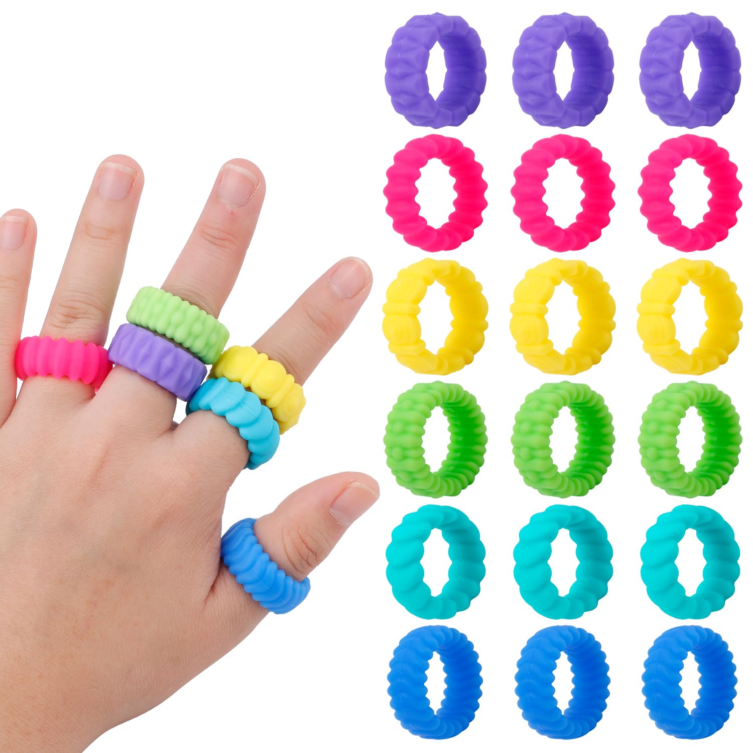 48-Piece Silicone Sensory Ring Set - Textured Fidget Toys For Adults & Teens