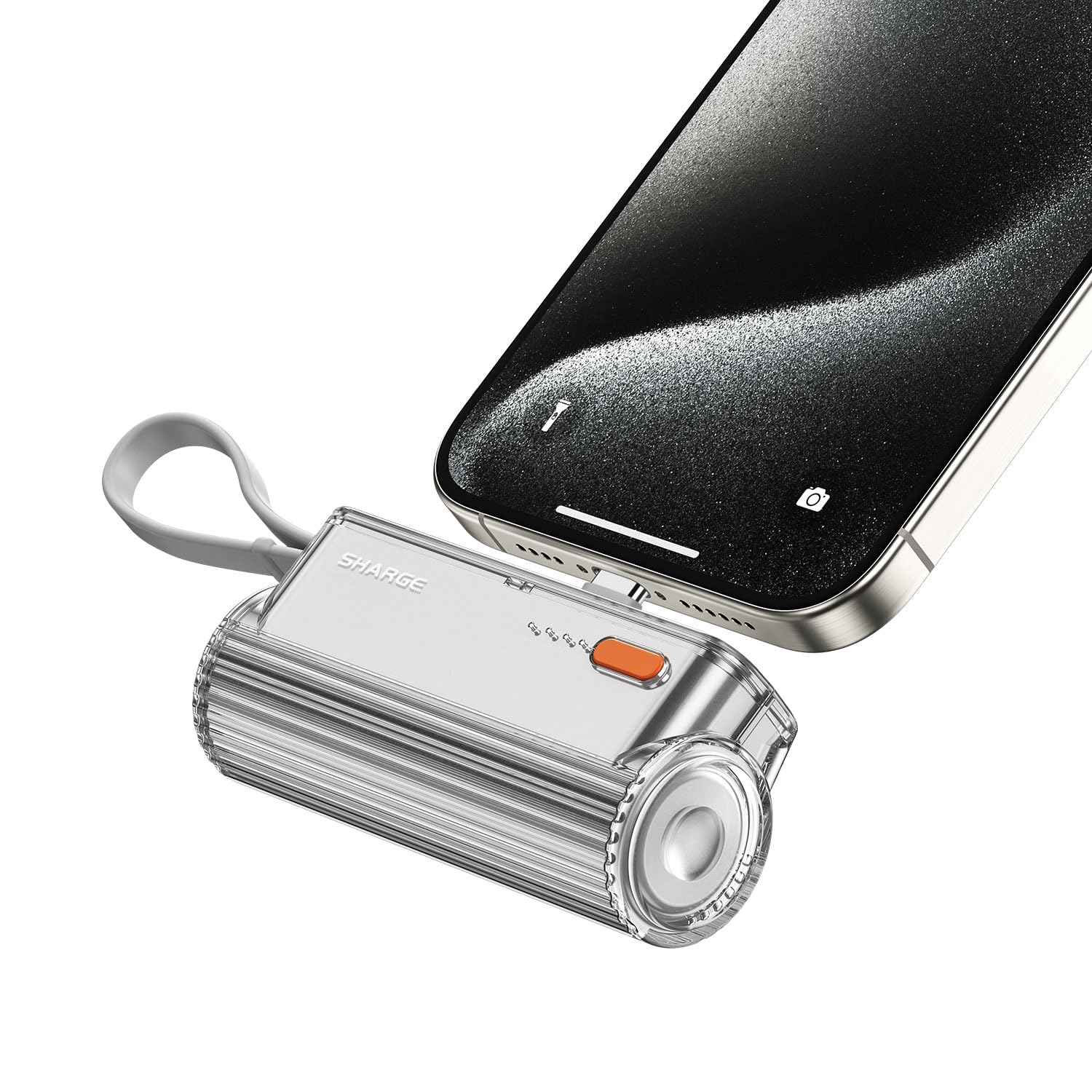 Sharge Flow Mini cargador portátil, Mini banco de energía de 5000 mAh Con enchufes cambiables y Cable integrado, batería exte Power Bank compatibile con iPhone16/15/14 Pro Max, Samsung, iPad