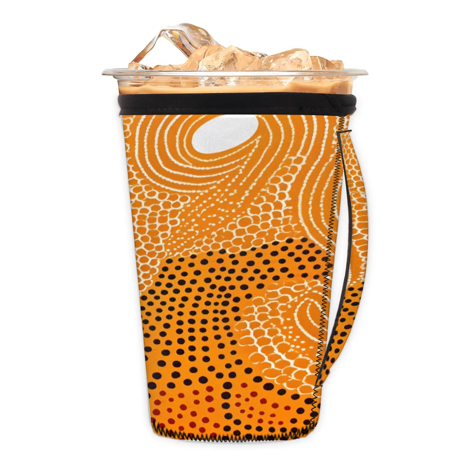 Abstract Art Dots Reusable Neoprene Coffee Sleeve with Handle Insulated Iced Coffee Cup Holder Reduces Condensation Fits 24-28 oz Cups M