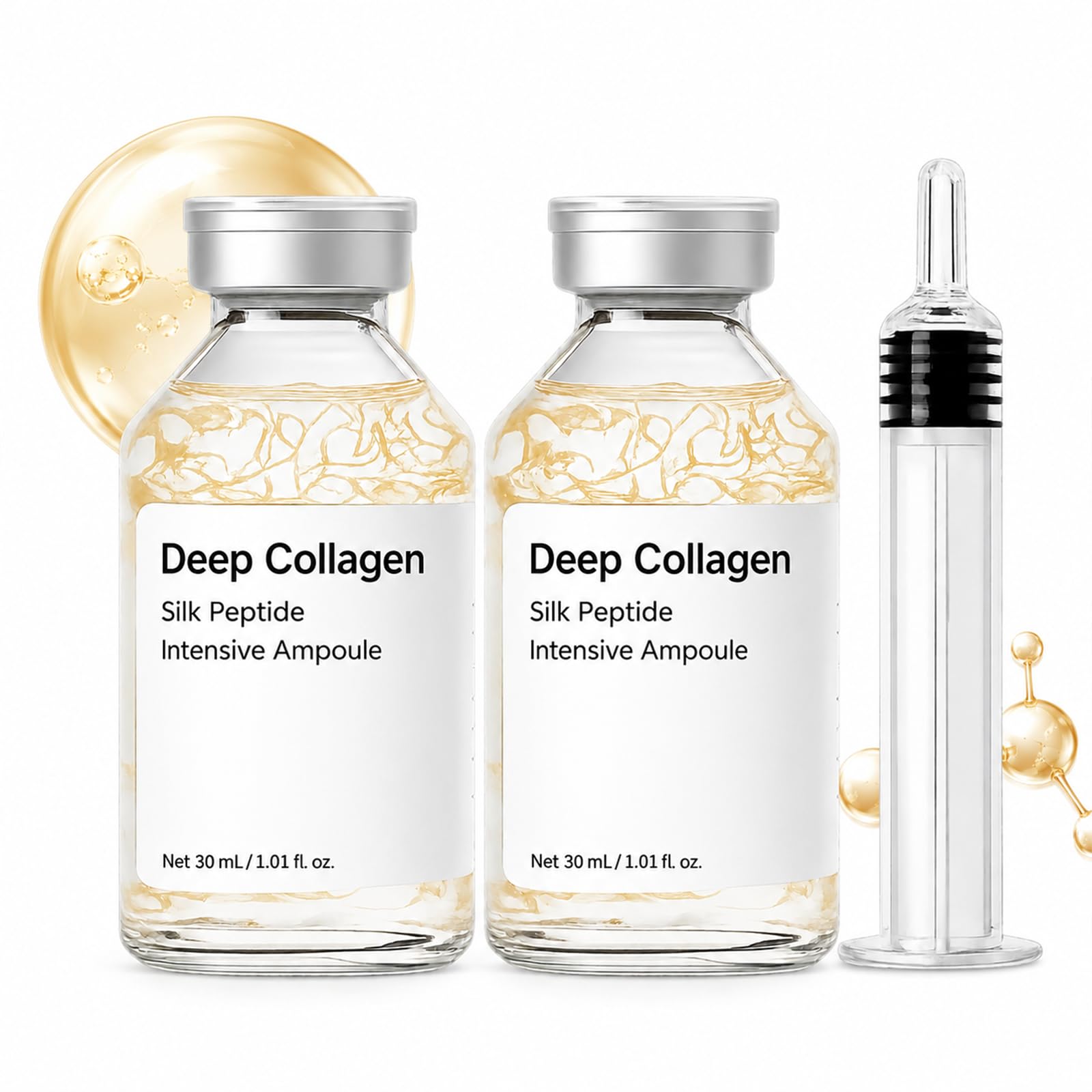 Navaro Peptide Deep Collagen Lifting Ampoule, Silk Peptide Intensive Lifting Ampoule, Hydrating & Smoothing Serum with Silk Extract, Wrinkle Serum for All Skin Types