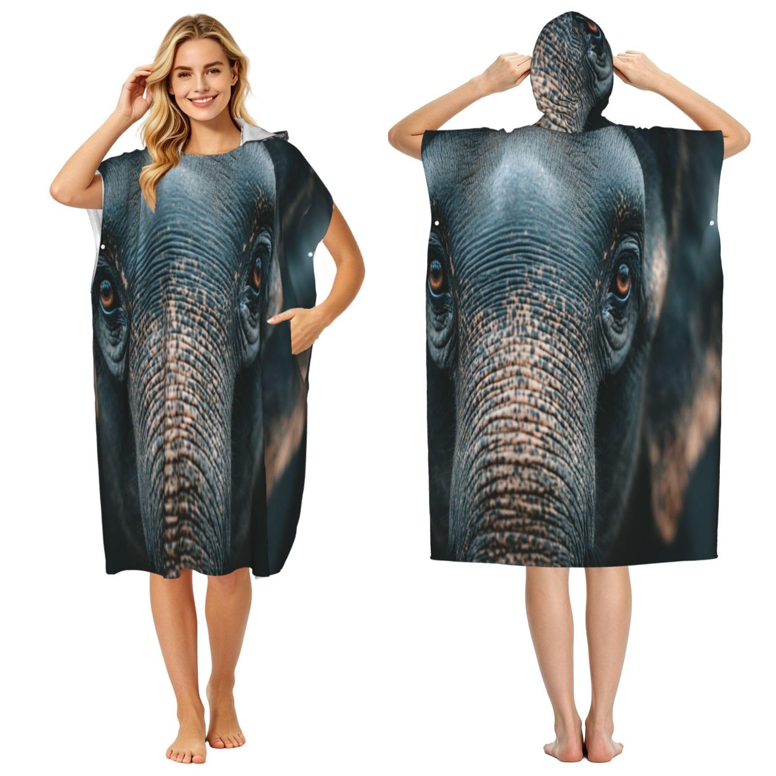 KLGRTJHK Elephant'S Eyes Adult Hooded Beach Poncho Towel 43"X35"