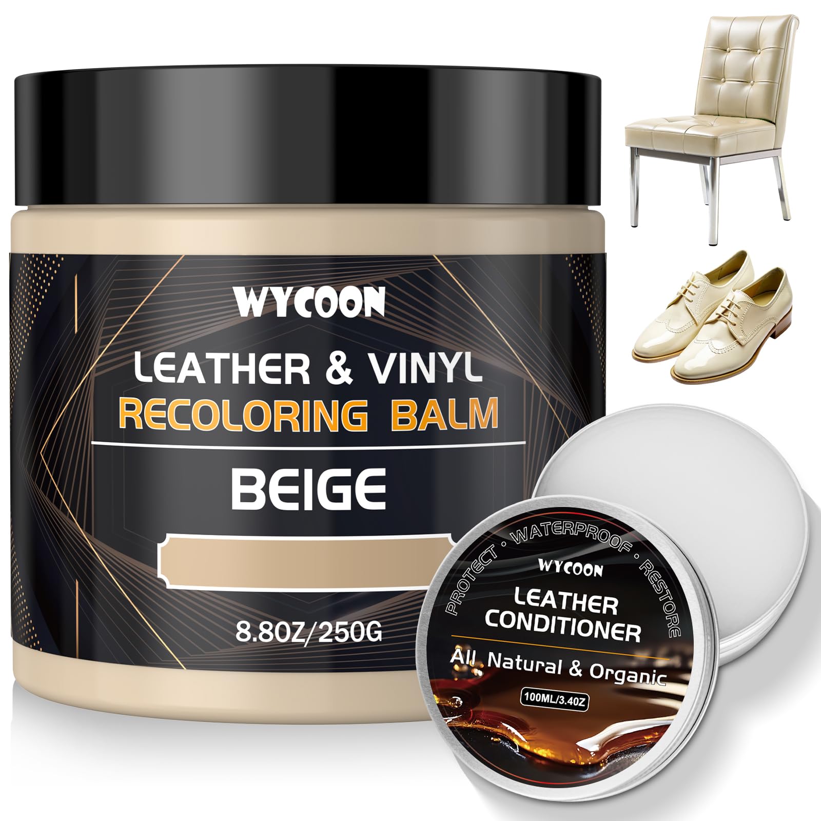 WYCOON 250g Leder Reparatur Set Hellgrau, Lederpflege & Lederfarbe für Ledersofas, Autositze, Möbel, Schuhe - Effektive Reparatur von Verblassten und Zerkratzten Ledern