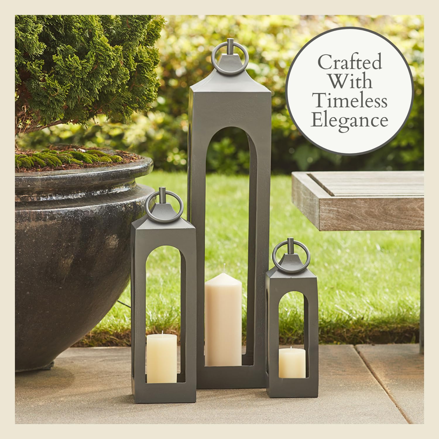 CG Hunter Farol negro mediano, farol decorativo de metal rústico con paneles de vidrio, portavelas para interiores y exteriores, decoración del hogar para patio, jardín y mesa, linterna colgante para