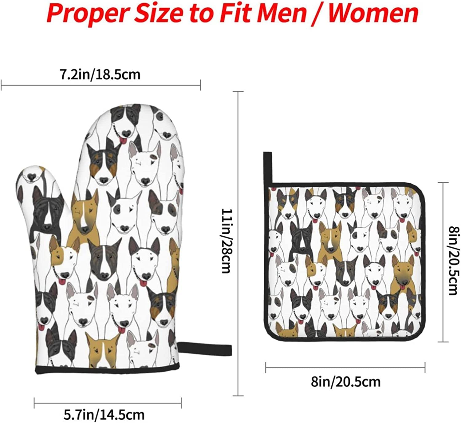 AAPIE Jolis Gants de Barbecue Gants de Four avec Motif Bull Terrier Ensembles de 4 Gants résistants à la Chaleur Gants de Four pour la Cuisson du Barbecue