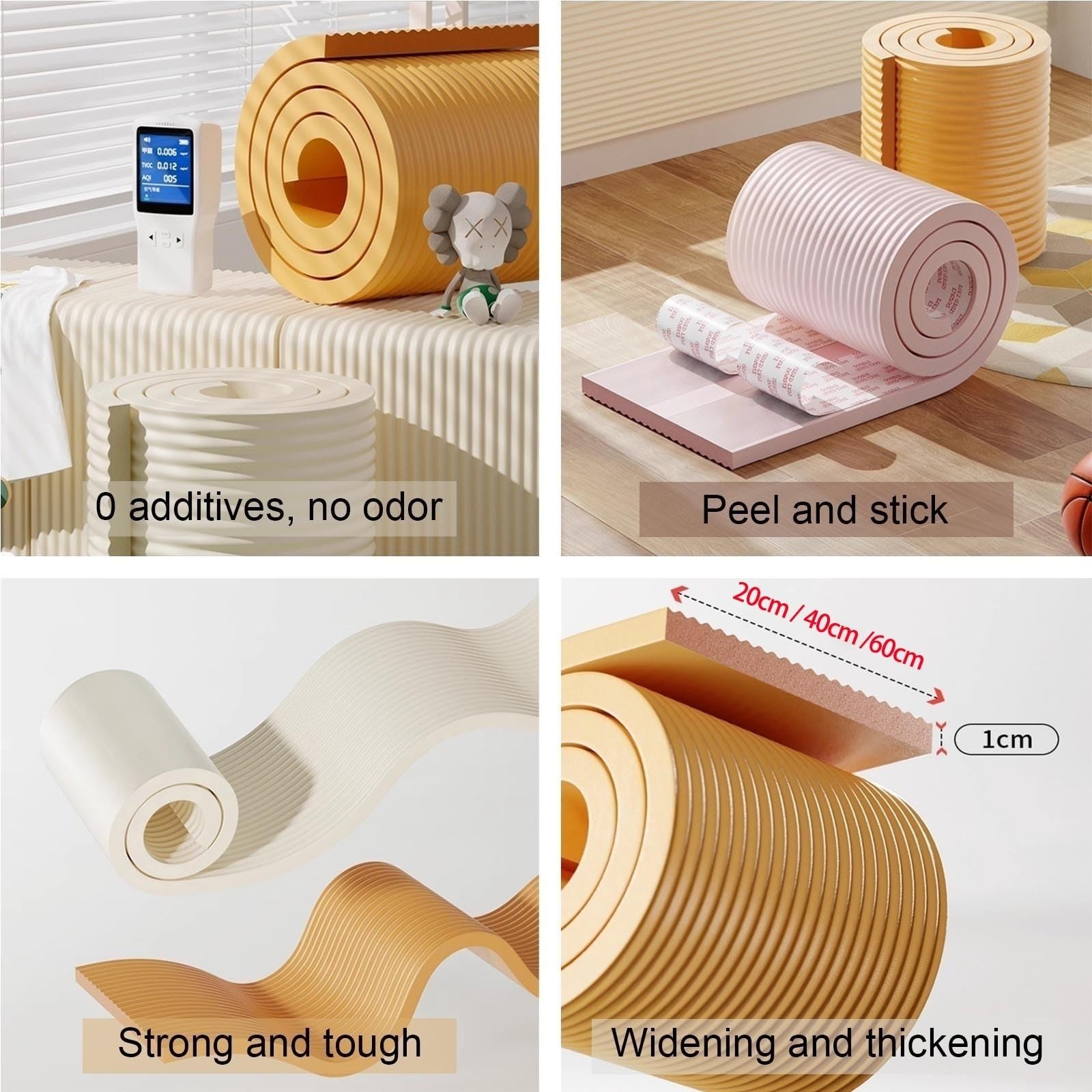Elbstklebende Wandschutz Polster, Einfach zu Montieren, Schlagfest mit Schaum Material für Kopfteil, Wohnzimmer und Schlafzimmer Dekor(Off-White,W 60 x L 200 cm)