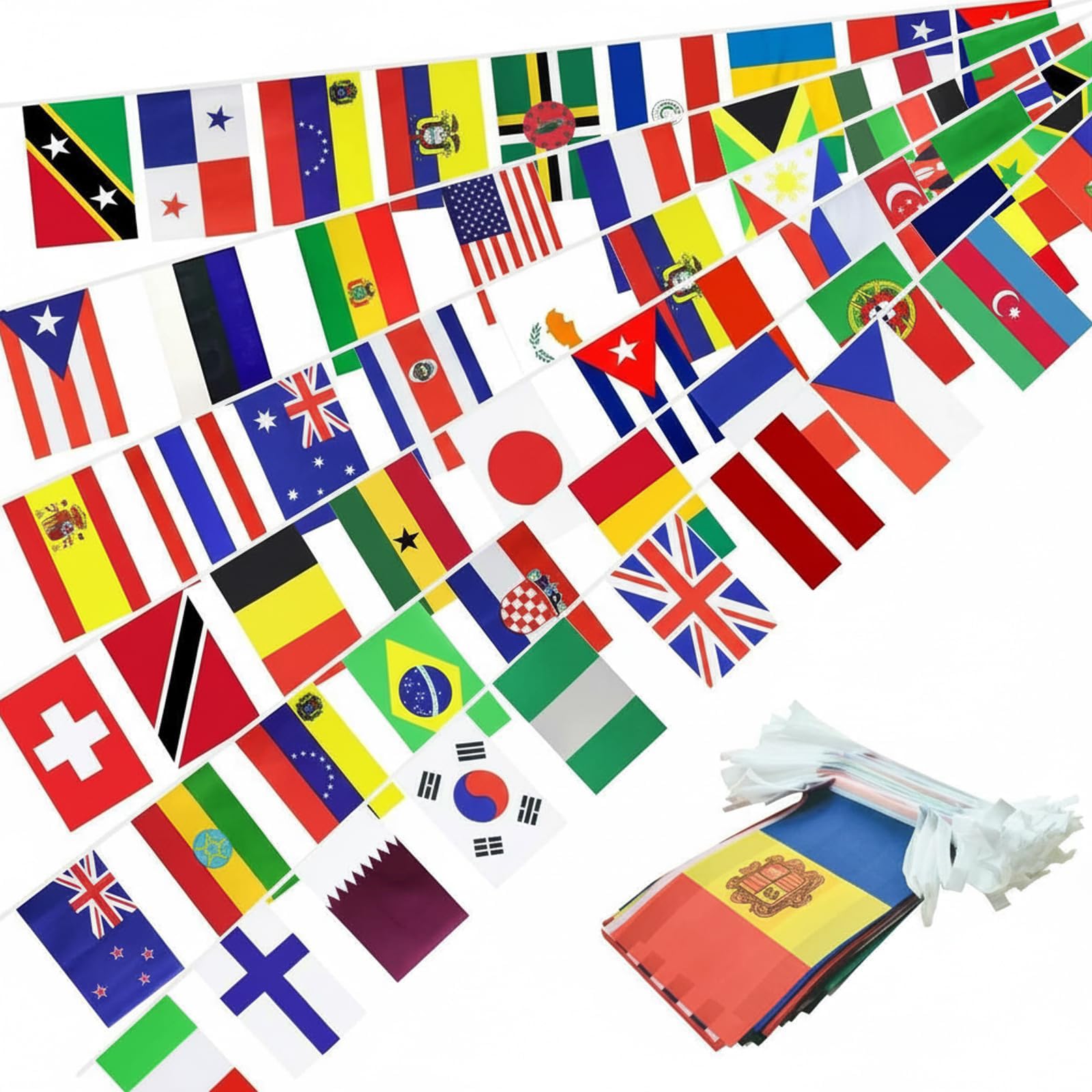 2Pcs World Cup Football 2026 Flags Bunting,10m Soccer Country Flags Bunting,32 Teams Flag Double Sides Fabric Banner,World Cup Football Flag for Restaurant Bar Club Garden Decorations(20M)