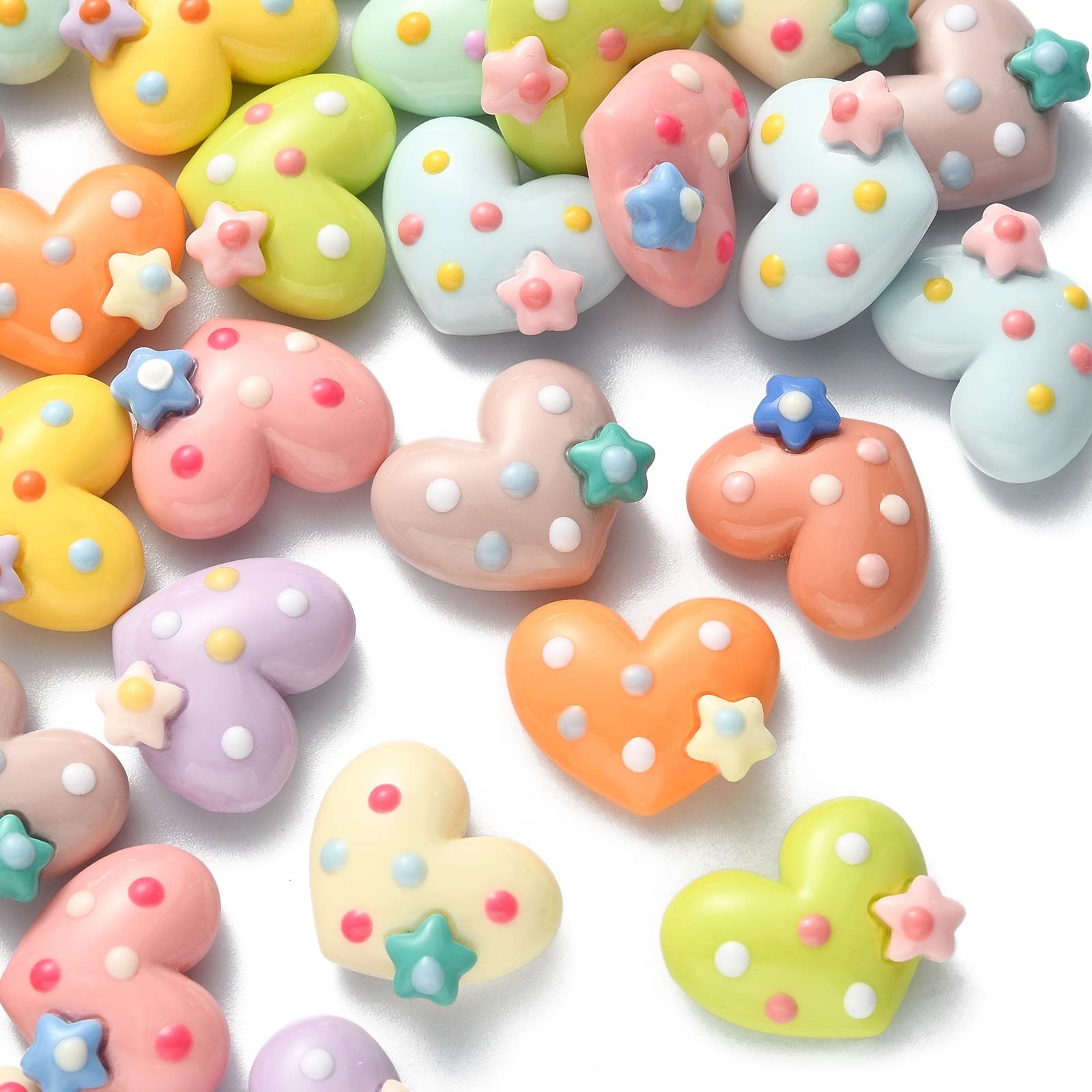 LiQunSweet 30 Pcs Colorful Opaque Resin Flatback Beads Star Heart No Hole Beads for Hair Accessories Jewelry Making DIY Craft — image 1