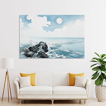 日本画2枚セット 波 浜辺 海 岩絵具 日本画2枚セット 波