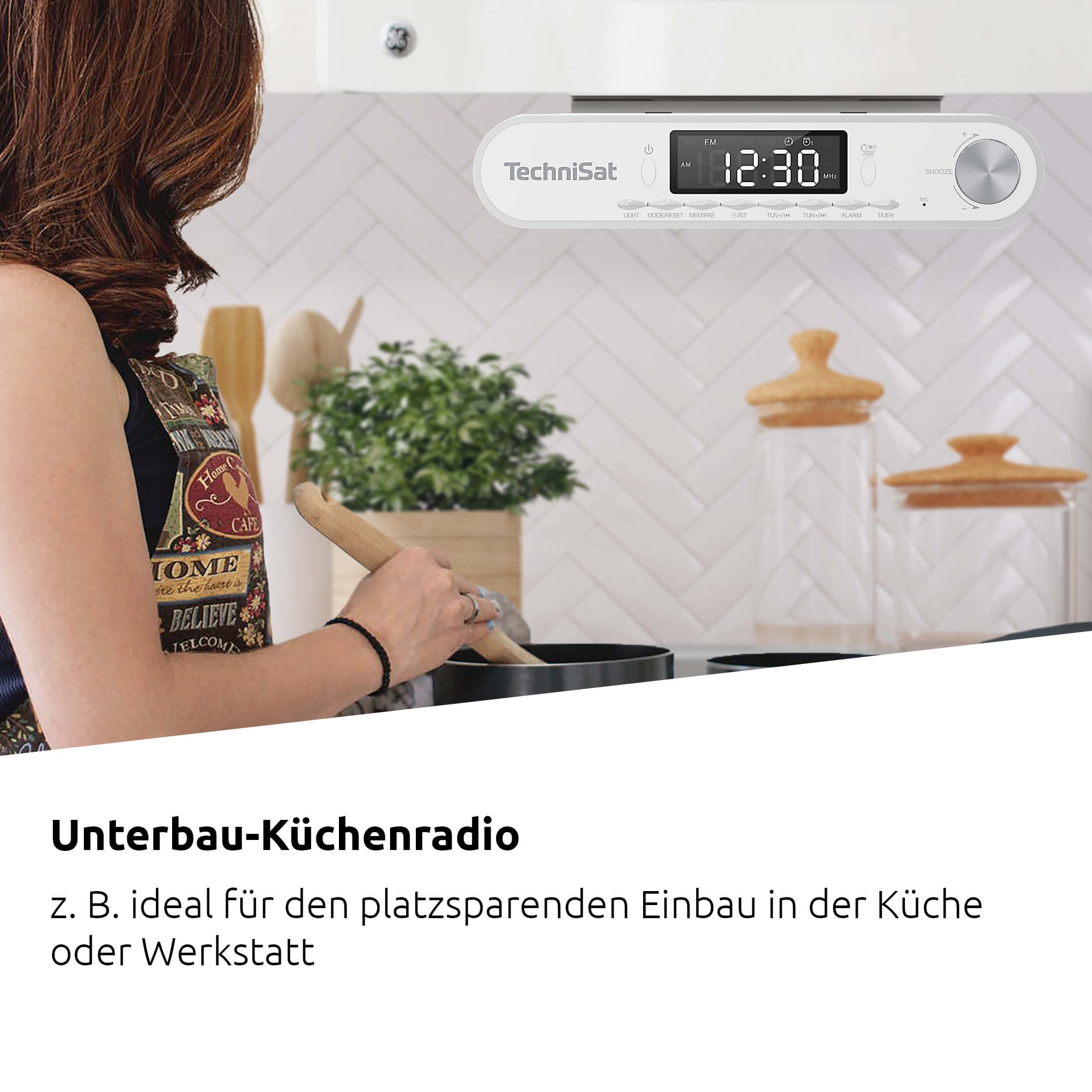 TechniSat Viola Küchenradio - Unterbau Radio mit UKW/FM, LED Display, Arbeitsleuchte, Timer, Bluetooth, Weckfunktion, Freisprecheinrichtung, 5 W Lautsprecher