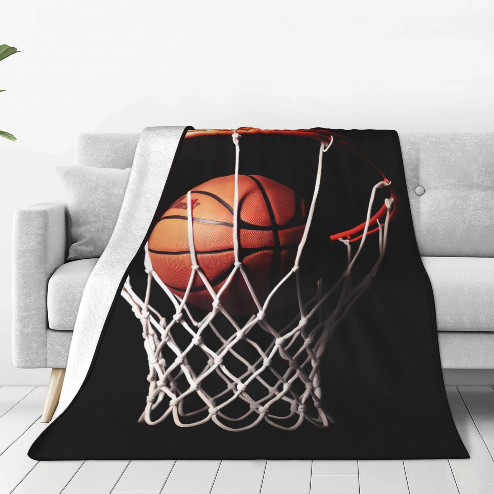KLOPH Basketball Throw Blanket 80"x60" Flannel Fluffy Warm Blanket for Couch, Reversible Plush Blankets for Bed, Comfy Fuzzy Blanket for Sofa, Plush Lightweight-Blankets for All Season