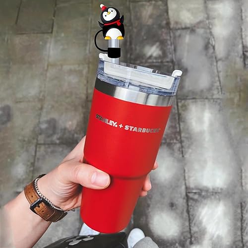 Miniatura 5 de 5 fundas de popote de Navidad compatibles con vasos Stanley de 30 y 40 onzas, reutilizables, bonitas puntas de popote de silicona, protectores para