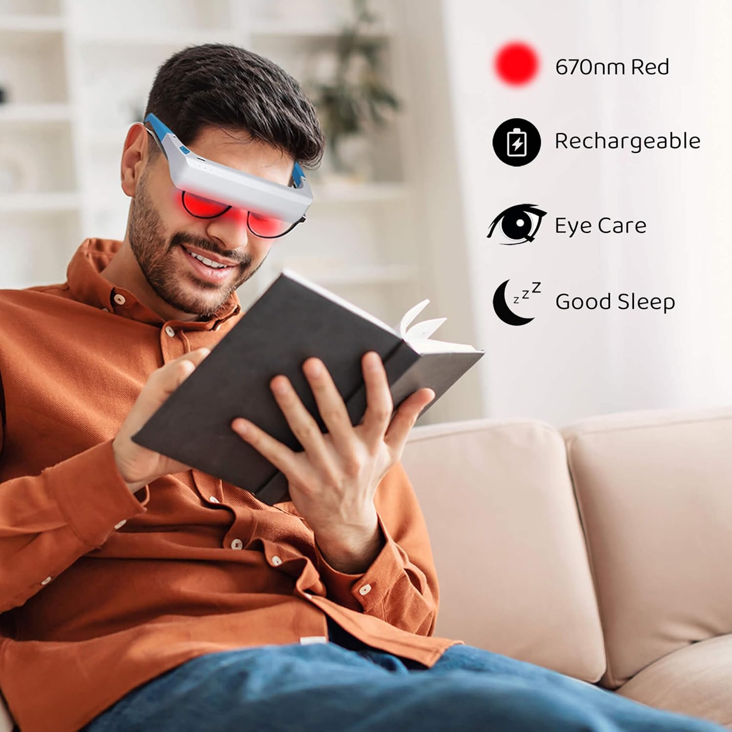 Red Light Therapy Glasses 670nm – UV-Free Wearable Light for Eye Comfort, Visual Wellness & Relaxation – Rechargeable, Adjustable Timers, Gentle Non-Invasive Red LED Glasses