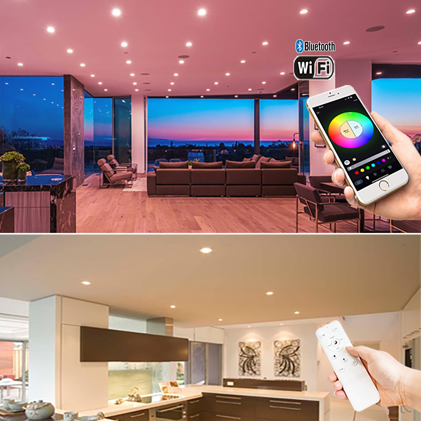 9W 700LM Wifi Spot Led Encastrable RGBWC(RGB+Blanc froid+Blanc chaud) Plafonnier Lampe, Bluetooth Mesh éclairage plafond encastré pour exposition, salon, cuisine, ktv, bars (10 Pieces)