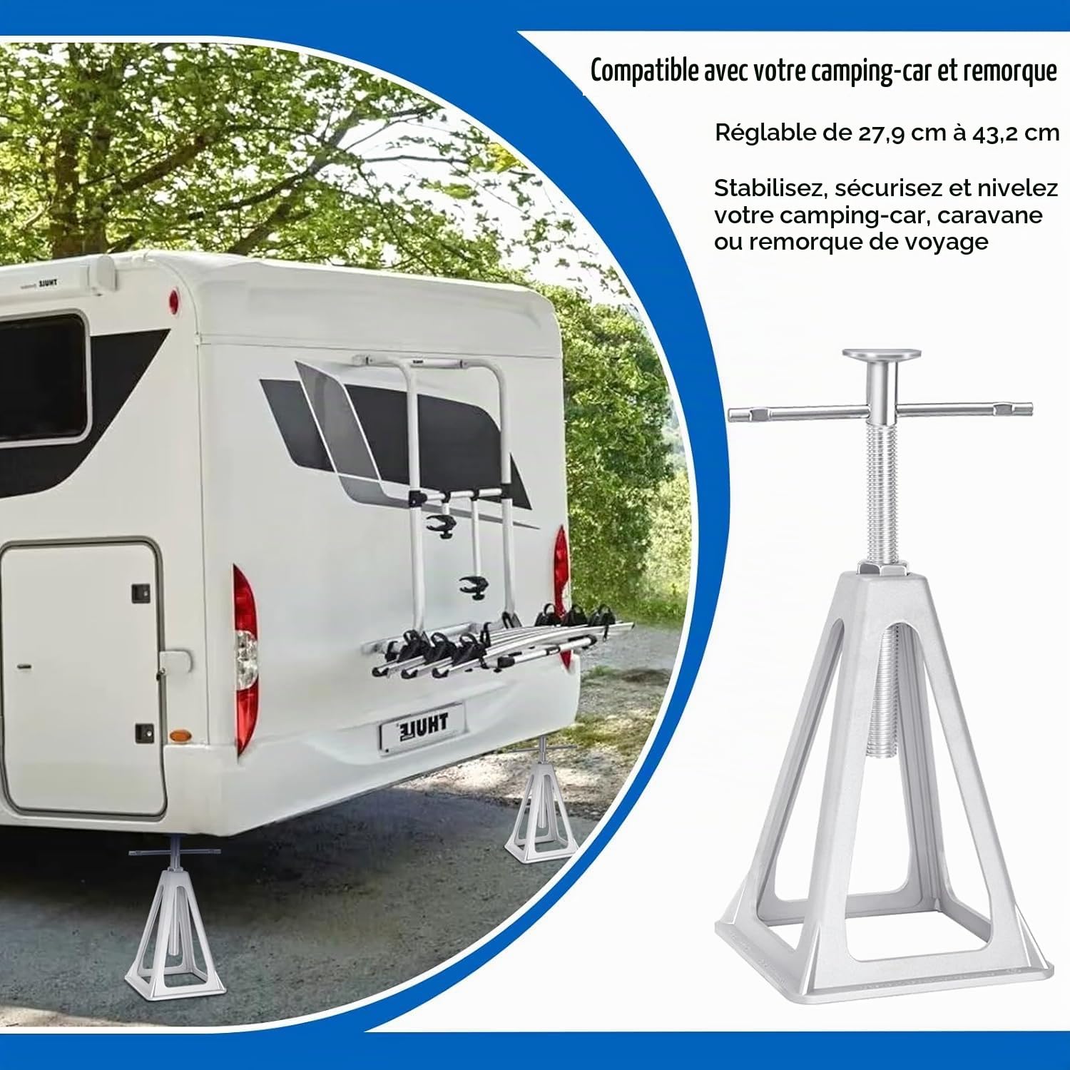 4 Pcs Chandelles de Stabilisation pour Caravane Stabilisateur,Béquille pour Caravane en Aluminium Hauteur Réglable 270-440 mm,Charge maximale:1000 kg,Pour voiture,caravane,camping-car,remorque