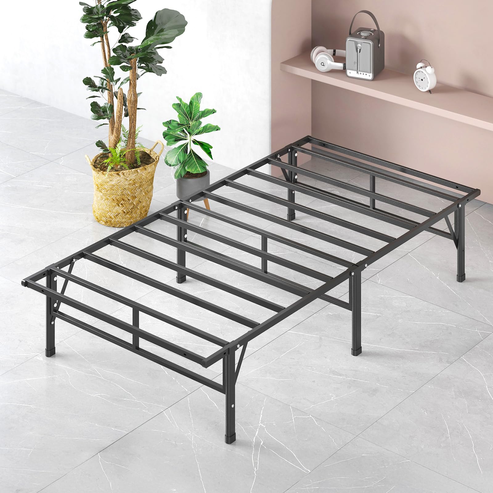 ZINUS メタル ウッド ベッドフレーム シングル Santiago ブラック ZINUS メタル ウッド ベッドフレーム シングル Santiago ブラック