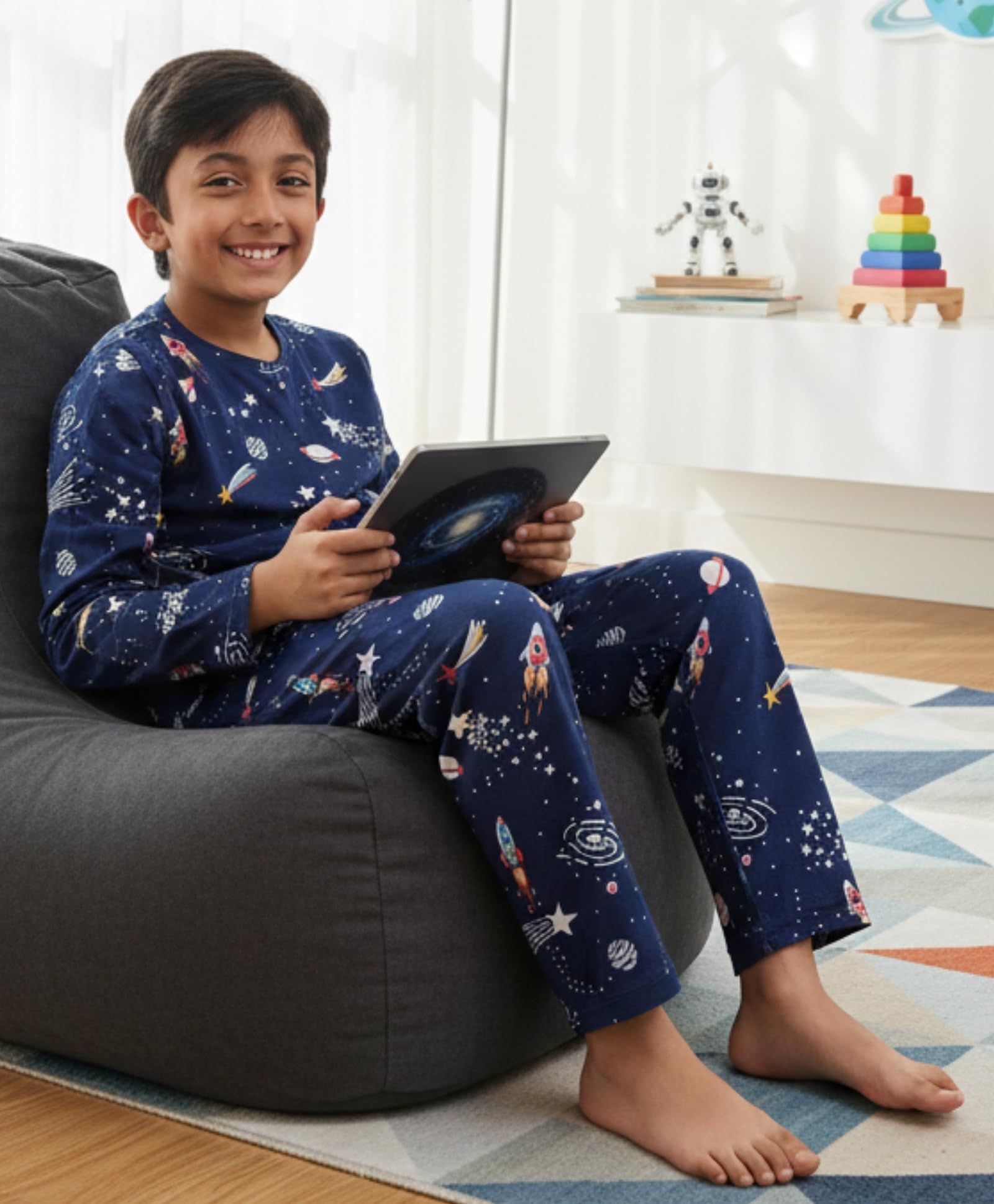 ANTHRILO Summer Solar System Dreams Long Sleeves Pyjama Set - Blue - Image 6 thumbnail
