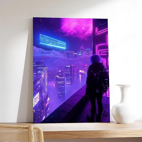 Miniatura 7 de Surreal Synthwave Art Print  Dreamy Retro Futuristic Cityscape Poster  Unique Sci-Fi Wall Decor Canvas Poster Wall Art Decor Print Picture Paintings