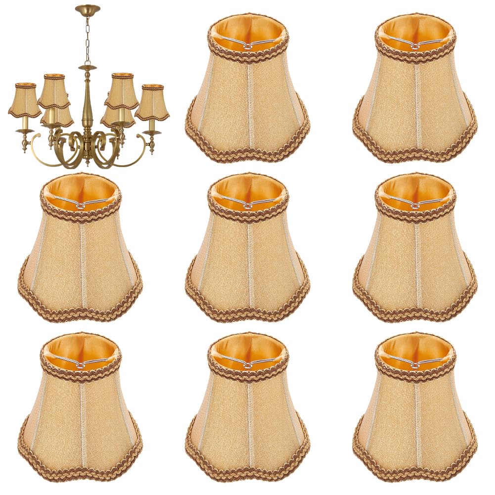 UNICRAFTALE 8 paralumi in lino giallo oro per lampadari 7,6 x 13,5 cm piccolo lampadario paralume beige lino candelabro copertura lampadina per parete soffitto tavolo e lampade da terra