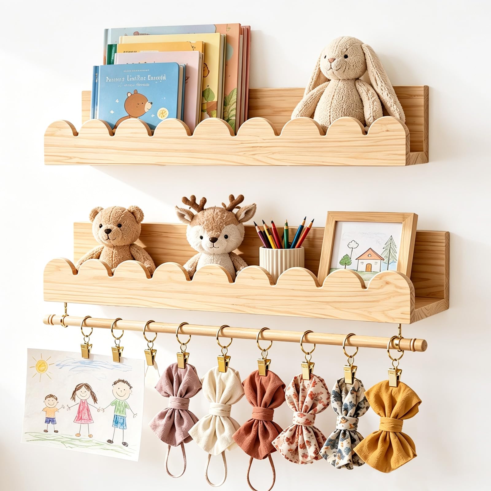 Nursery Shelves Kids Bookshelf - 40cm Floating Book Shelf with Doll Storage — image 1