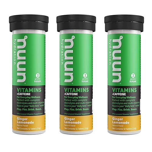 Nuun Vitaminas  Cafeína Jengibre Limonada Suplemento Diario 3 Tubos de 12 Tabs