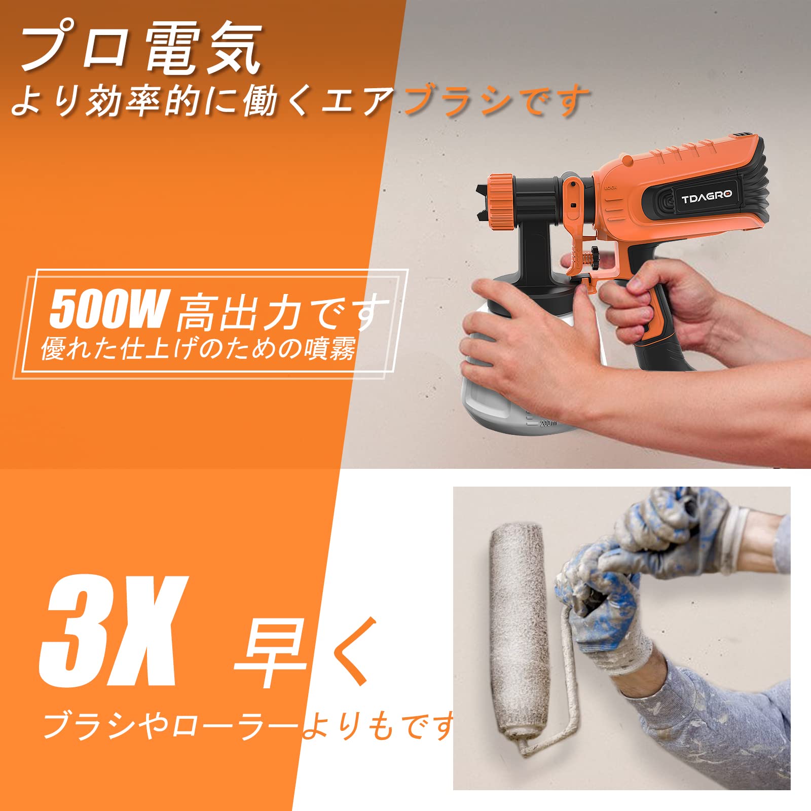 TDAGRO 小型 電動スプレーガン コンプレッサー要らずでスプレー塗装 Amazon | TDAGRO スプレーガン 小型 電動スプレーガン 水平/垂直/丸型