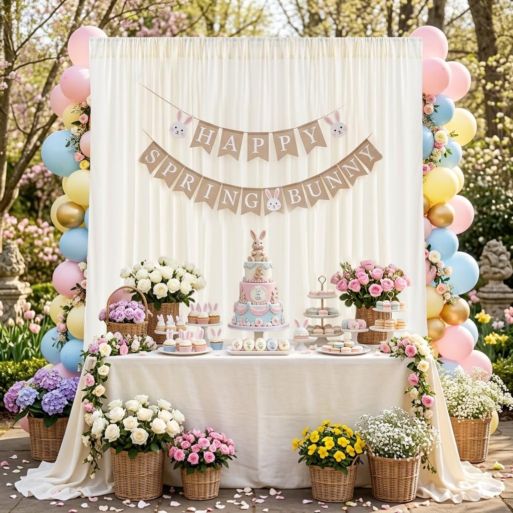 4er Set Elfenbein Chiffon Stoff Hintergrund Vorhang 1,5x3m Tüll Drape für Hochzeitsbogen Standesamt Fotografie Party Deko weiches glattes Tuch