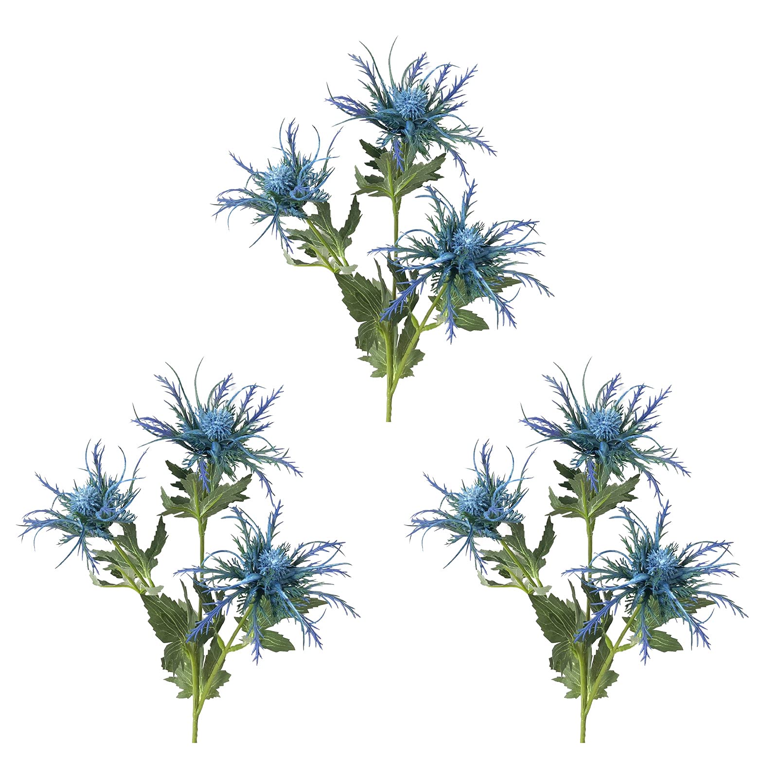 BELUAPI Artificial Thistle Flower 3 Branch Artificial Thistle Flower Bouquet Artificial Thistle Spray Eryngo Simulation Sea Holly Artificial Flowers Silk Thistle Spray Eryngium