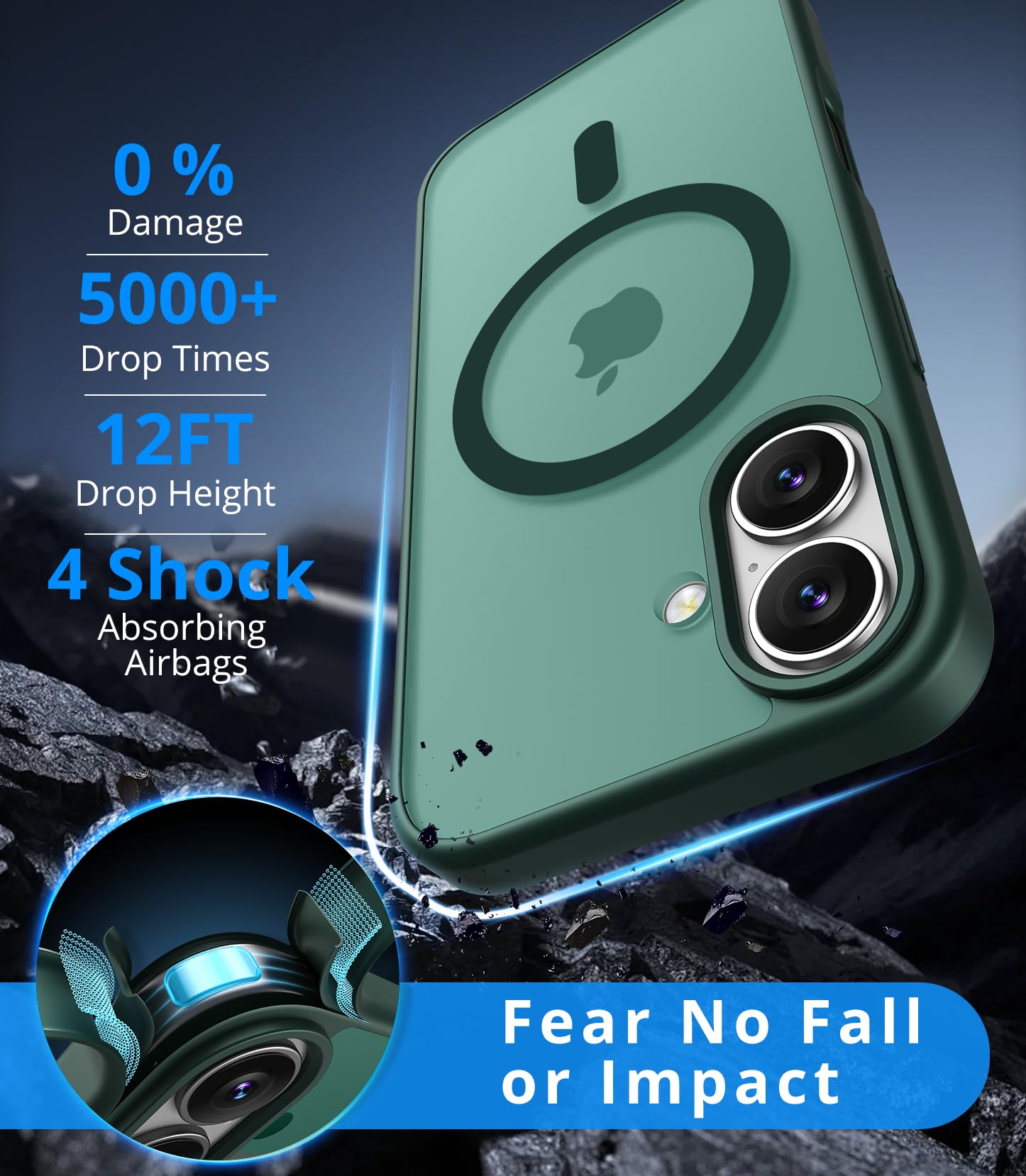 Vansdon Cover Magnetica per iPhone 16 con 1 Pezzi Vetro Temperato, Compatibile con Magsafe, Protezione anticaduta di livello militare, Custodia Traslucida Opaca Sottile Antiurto-Verde Foresta