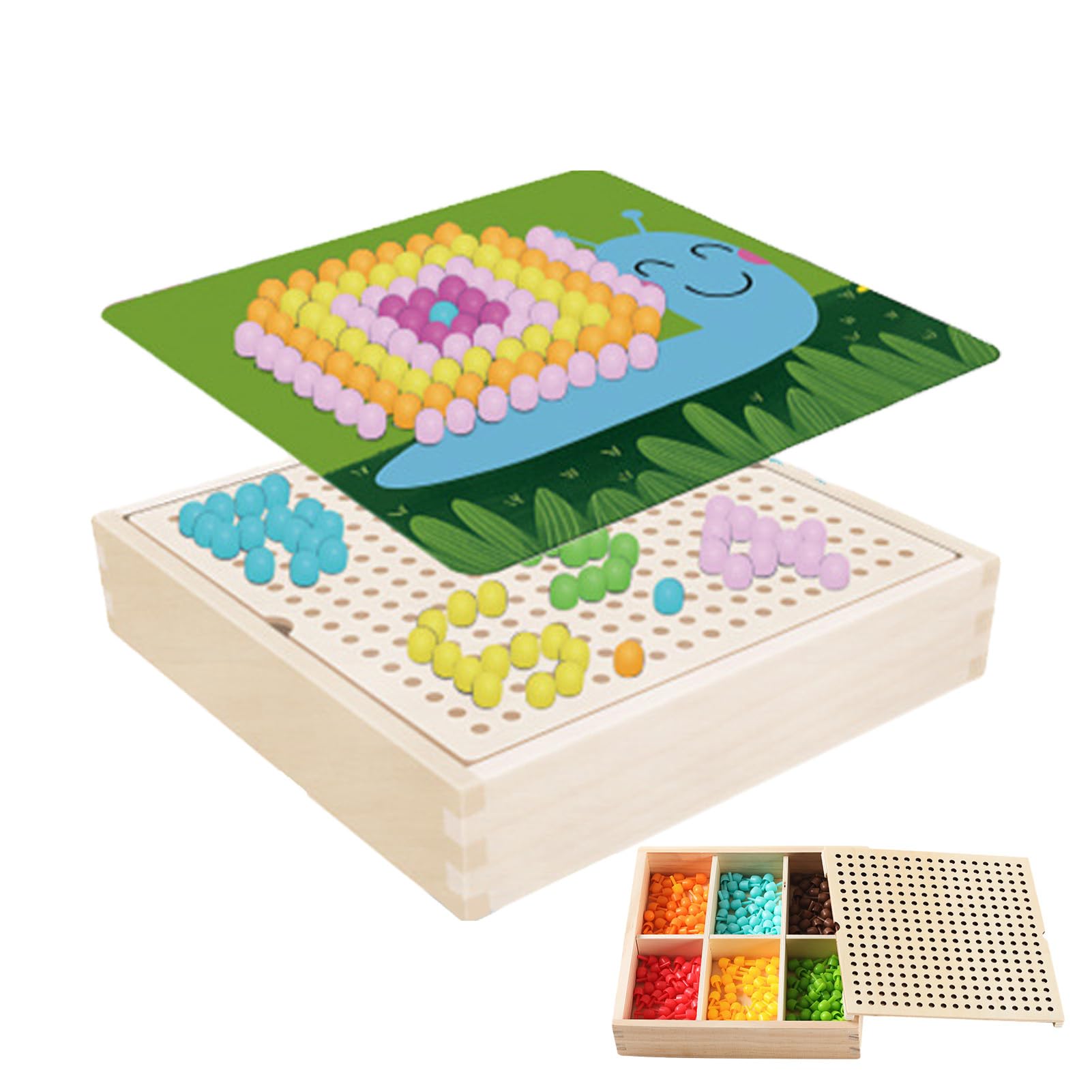 Bexdug Mushroom Nail Puzzle - Nails Peg Boards For Kids - 3 Years Old+ Wooden Mushroom Nails Pegboard With Solid Wood Storage Box Children Gift