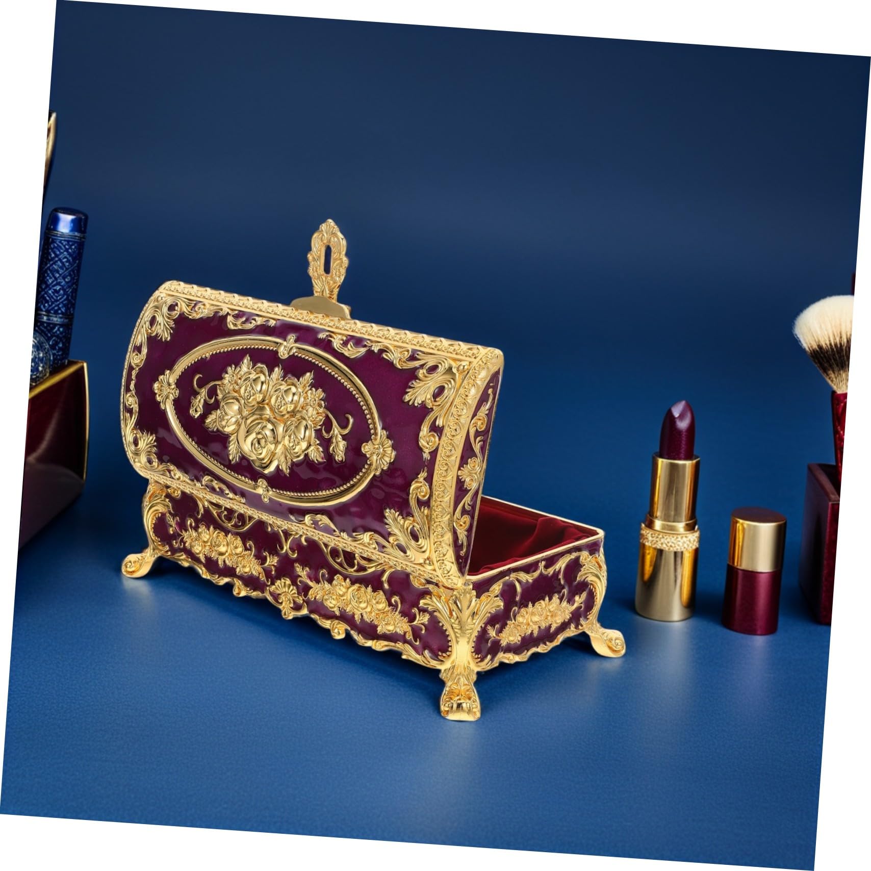 SOLUSTRE Schmuckkästchen mit Kompakter und Vielseitiger Aufbewahrung aus Legierung für Damen Vintage Elegante Violette Schmuckbox für Armbänder und Ohrringe dem Schminktisch